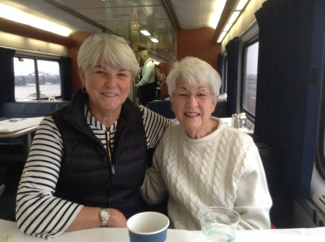 With my mom on the train