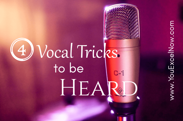 Microphone with text: 4 Vocal Tricks to Be Heard